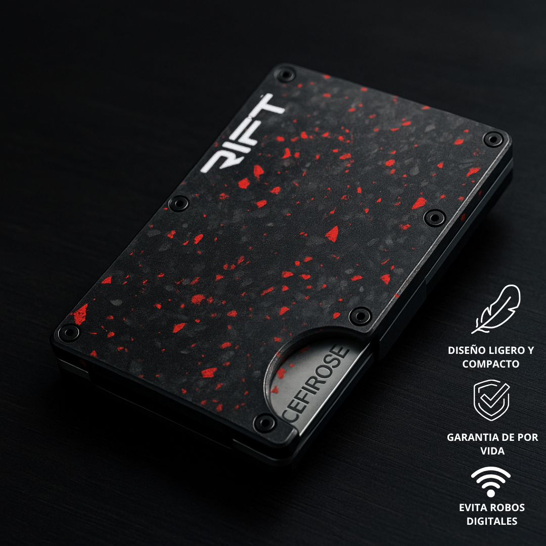 BILLETERA RIFT® Ruby  carbono - blindaje RFID anti clonación